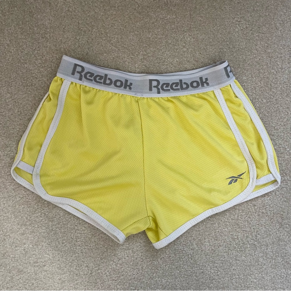 Reebok Kids Yellow Athletic Shorts with elastic band and stripes - Youth Girls 7